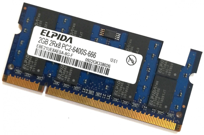 Оперативная память для ноутбука Elpida SODIMM DDR2 2Gb 800MHz 6400S 2R8 CL6 (EBE21UE8AESA-8G-F) Б/У