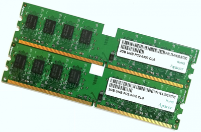 Пара оперативной памяти Apacer DDR2 4Gb (2Gb+2Gb) 800MHz PC2 6400U CL6 (76.A153G.B770C) Б/У