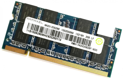 Оперативная память для ноутбука Ramaxel SODIMM DDR2 2Gb 800MHz 6400s 2R8 CL6 (RMN1740HC48D8F-800) Б/У