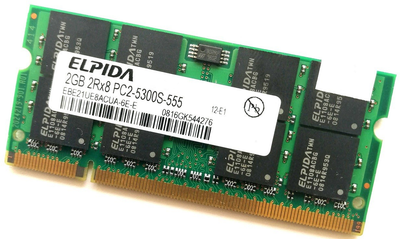 Оперативная память для ноутбука Elpida SODIMM DDR2 2Gb 667MHz 5300 CL5 (EBE21UE8ACUA-6E-E) Б/У