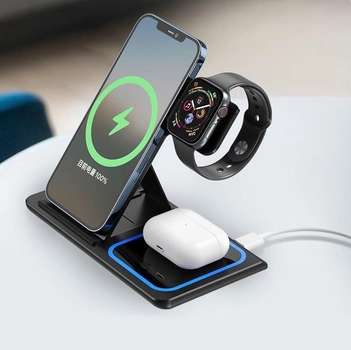 Док-станция XO 15W Quick Charge 3в1 для iPhone/Samsung/Apple Watch/AirPods Black