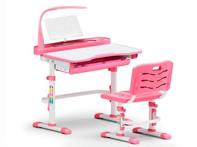 Комплект парта и стульчик Evo-kids Evo-18 (с лампой) столешница белая / цвет пластика розовый Evo-18 PN с лампой