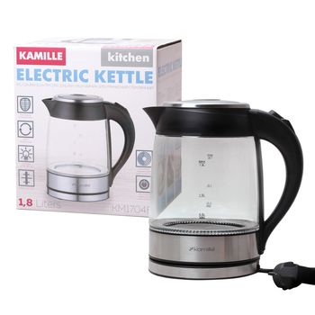 Чайник электрический Kamille 1.8л с синей LED подсветкой и стальными декоративными вставками KM-1704B