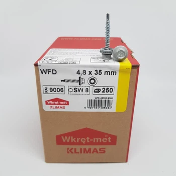Кровельные саморезы с резиновой шайбой EDPM Klimas Wkret-Met 4,8х35 мм RAL 9006 Бело-алюминиевый металлик по дереву 250шт