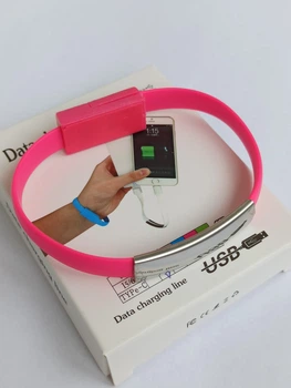 Кабель браслет силиконовый USB&nbsp; - Apple Lightning 0,195м розовый (А0009)