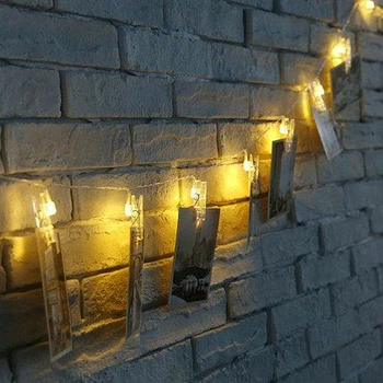 Светящаяся гирлянда мини-прищепки для фото 2м 20led Warm White на батарейках