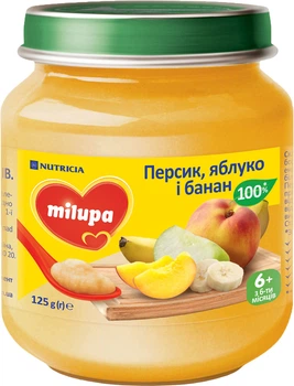 Пюре фруктовое Milupa Персик-Яблоко-Банан для детей от 6 месяцев 125 г (5900852051425)