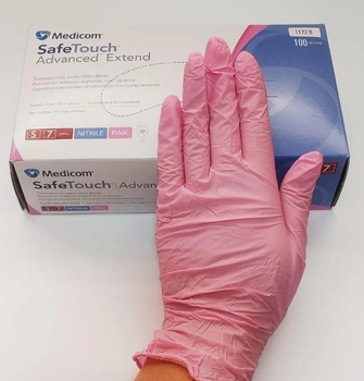 Рукавички нітрилові Medicom SoftTouch рожеві одноразові оглядові розмір S 100 штук 50 пар