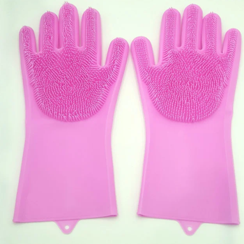 Перчатки с губкой-щеткой для уборки и мытья посуды Kitchen Gloves 5511 Розовый