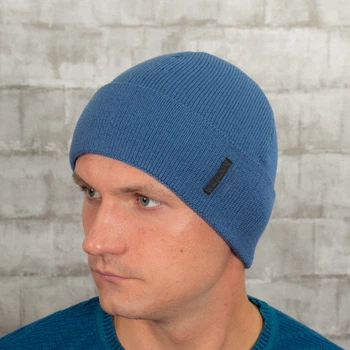 Мужская вязаная шапка КАНТА Fashion Hat на флисе 50-60 джинс (MC-104)