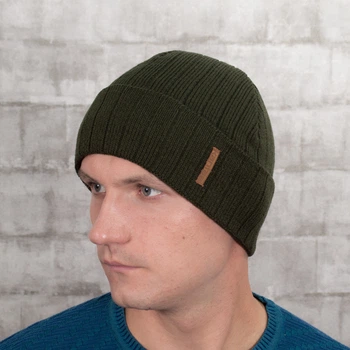 Мужская вязаная шапка КАНТА Fashion Hat на флисе 50-60 Хаки (MC-108)