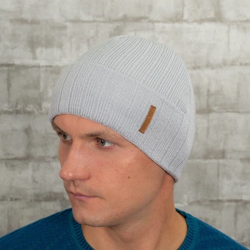 Мужская вязаная шапка КАНТА Fashion Hat на флисе 50-60 Светло-Серый (MC-112)