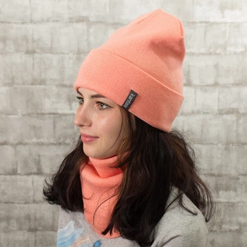 Жіноча в'язана шапка з Buff снуд КАНТА Fashion Hat розмір 50-60 Персик (OC-011)