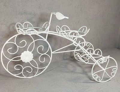 Подставка под цветочные вазоны Велосипед с бабочкой металл белый Woody