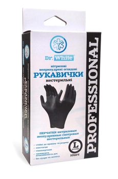 Перчатки нитриловые Черные Dr.WHITE Professional L 8 105 мм 10шт неприпудренные смотровые
