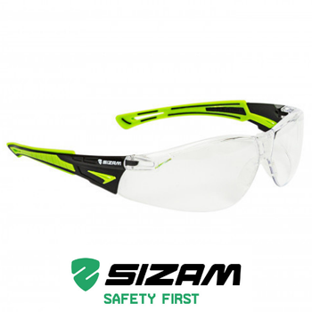 Очки защитные открытого типа с зелеными резиновыми элементами в оправе 2620 Sizam I-Max прозрачные 35064