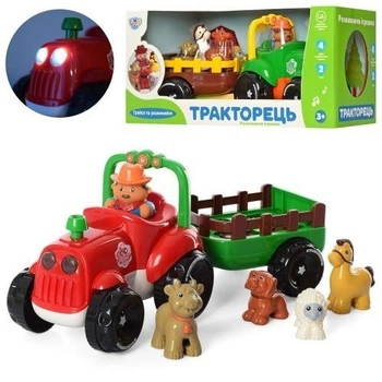 Дитячий музичний червоний трактор М5572 Limo Toy з причепом українською мовою