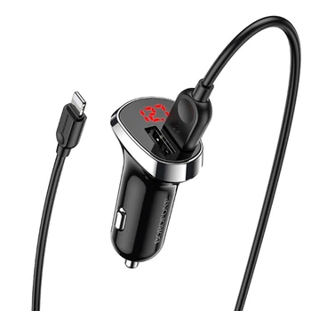 Автомобільний зарядний пристрій Borofone BZ15 2 USB 2.4A Lightning з чорним дисплеєм