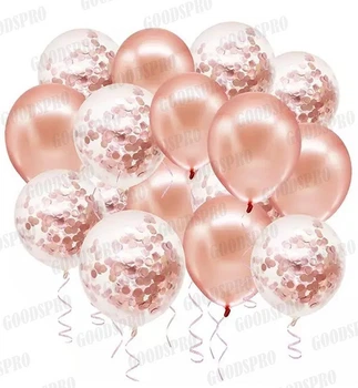 Воздушные шары "Pink gold", набор - 16 шт., Италия, цвет - розовое золото + конфетти