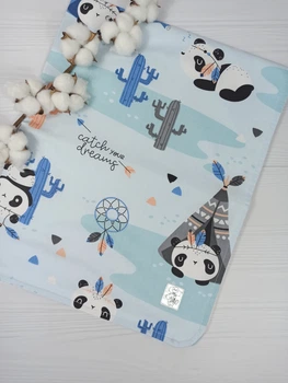 Непромокаемая пеленка многоразовая 80×100 для новорожденных a.l.babybox Панда индеец Голубой