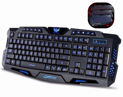 Игровая профессиональная компьютерная геймерская клавиатура с светодиодной подсветкой три цвета (829622)