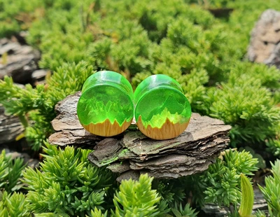 Сережки плаги WoodWork TUNNEL Round Green 30 мм Дерев'яні