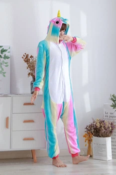 Жіноча кігурумі піжама доросла та підліткова Kigurumi Єдиноріг Райдужний рожевий S 145-155 см. (1003)