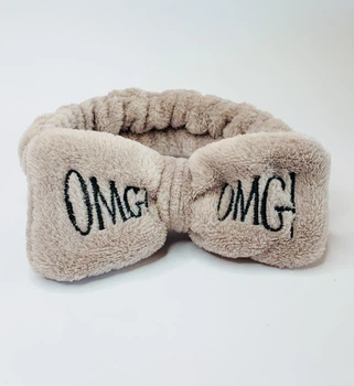Повязка для макияжа с бантиком "OMG", серая
