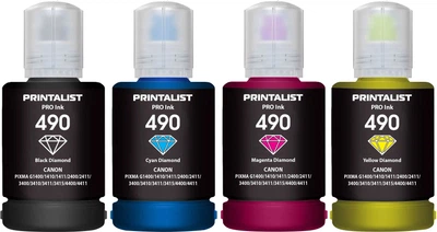 Комплект чернил Printalist GI-490 для Canon G3400 4х140 мл BP/C/M/Y (PL490SET4