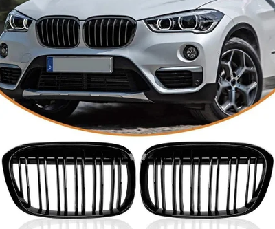 Решетки радиатора BMW X1 F48 2015-2019 год Черные глянцевые Двойные M-Look