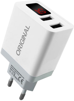 Мережевий зарядний пристрій XoKo Original WC-350 з вимірником струму, 2 USB, 3.1 A White (WC-350-WHT)