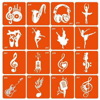 Набор трафаретов для био-тату Fresh Tattoo "Music and dancing" (music-and-dancing-16)
