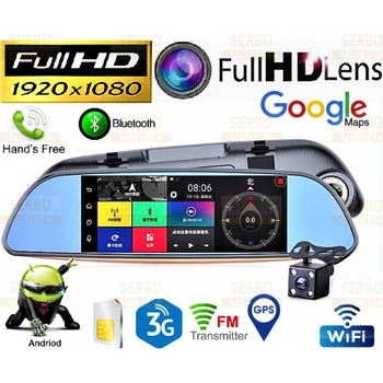 Видеорегистратор зеркало 7" сенсор, GPS навигатор, WiFi, 8Gb, Android, 3G Full HD DVR D35 / K35 с выносной камерой заднего вида