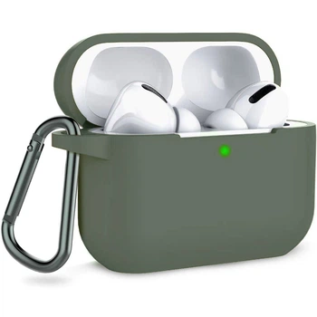 Силіконовий футляр з карабіном для навушників AirPods Pro Olive