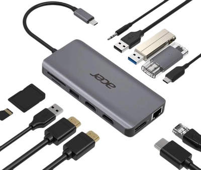 Док-станция Acer 12в1 Type C dongle: 2xUSB3.2, 2xUSB2.0, 1xSD/TF, 2xHDMI, 1xPD, 1xDP, 1xRJ45, 1x3.5 Audio (HP.DSCAB.009)