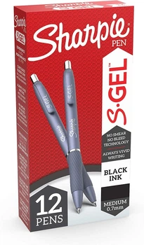 Набор гелевых ручек 12 шт автоматических Sharpie S-Gel, Medium Black Gel Ink Черный 0.7 мм (2126232)