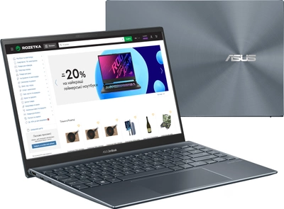 Ноутбук ASUS ZenBook 14 UM425QA-KI080 (90NB0TV1-M02230) Pine Grey / 14" IPS / AMD Ryzen 7 5800H / RAM 16 ГБ / SSD 512 ГБ
