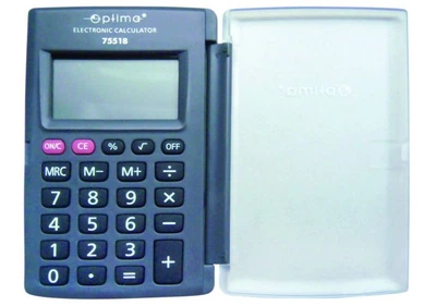 Кишеньковий Калькулятор Optima 75519, 8 розрядів, плоский, 103х67х10мм, чорний, з вінілової кришкою