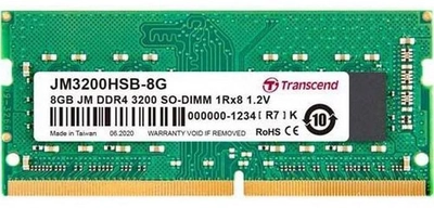 Оперативна пам'ять Transcend SODIMM DDR4-3200 8192 MB PC4-25600 (JM3200HSB-8G)