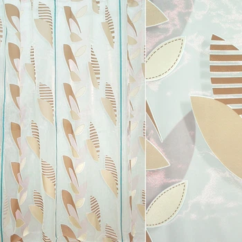 Органза деворе тюль полосы бирюзовые, листья коричневые, белая, ш.295 (37212.012)