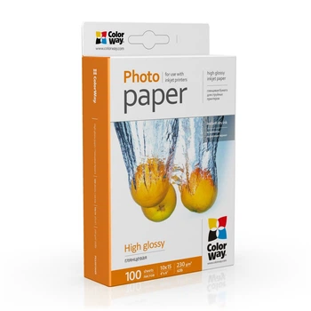 Фотобумага ColorWay глянцевая 230 г/м², 10х15, 100 л. (PG2301004R) Фотобумага глянцевая 230 грамм
