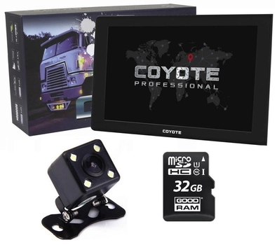 GPS навигатор видеорегистратор COYOTE 1090 DVR Maximus PRO 1GB/16GB 9 дюймов для грузовиков + Камера заднего вида с подсветкой + Карта памяти 32Gb MicroSD