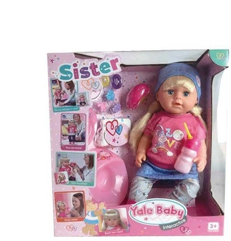 Кукла беби пупс функциональный Сестричка Yale Baby BLS 007 S кушает, ходит в туалет, с аксессуарами, с волосами
