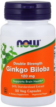 Гинкго Билоба, Ginkgo Biloba, Double Strength, 120 мг, натуральная добавка Now Foods 50 капсул (733739046826)