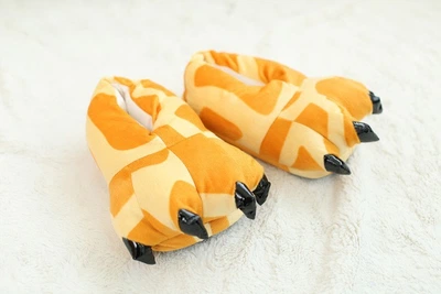 Тапочки лапы кигуруми Kigurumi Комнатные Детские Желтый с оранжевым Жираф Плюшевые Тканевые 35-38 (3048/3)