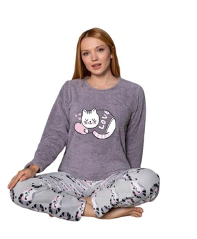 Жіноча піжама велсофт сіра LADY LINGERIE 2XL