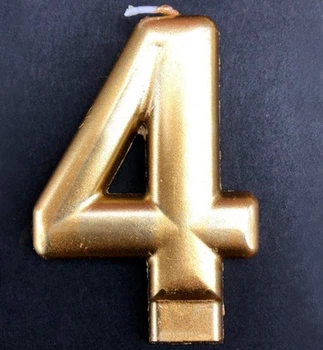 Свечи - цифры в торт "4", высота - 8 см, цвет - золото