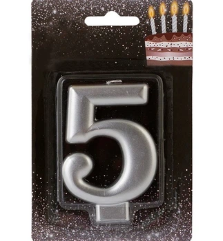 Свечи - цифры в торт "5", высота - 8 см, цвет - серебро