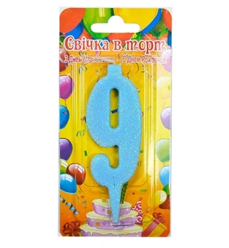 Свечи - цифры в торт Blue "9", высота - 10 см, Украина