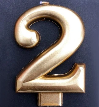 Свечи - цифры в торт "2", высота - 8 см, цвет - золото